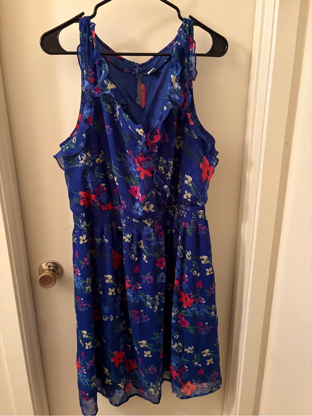 Old Navy Royal Blue Floral Ruffle Midi Dress